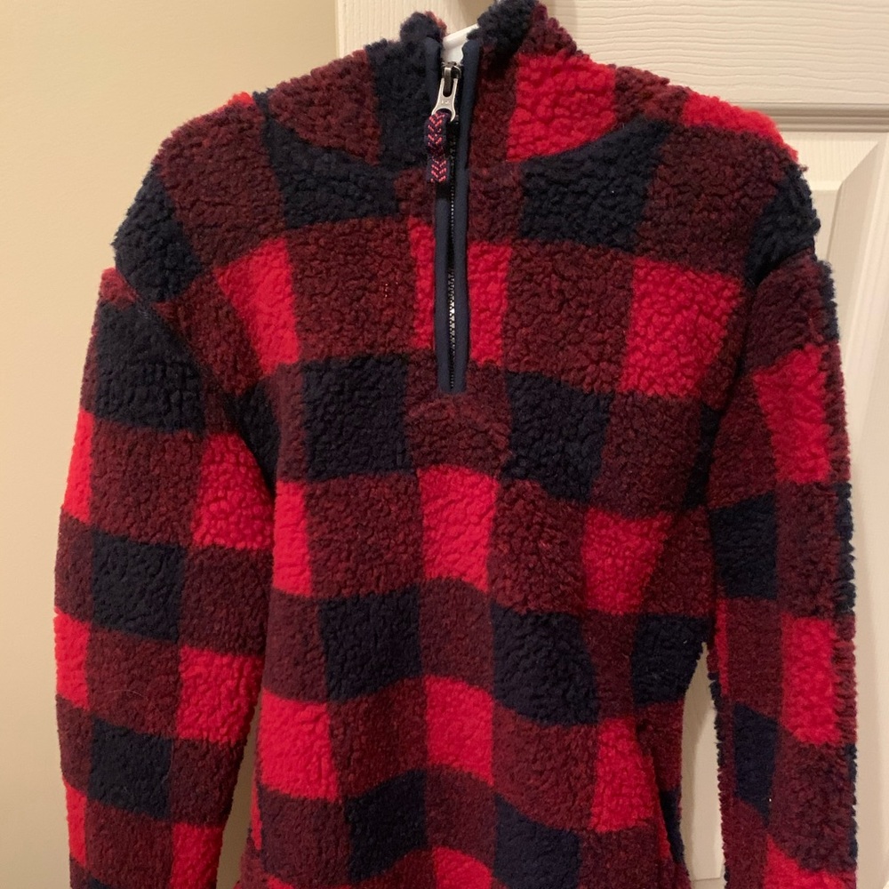 Buffalo Plaid red and Navy sweatshirt